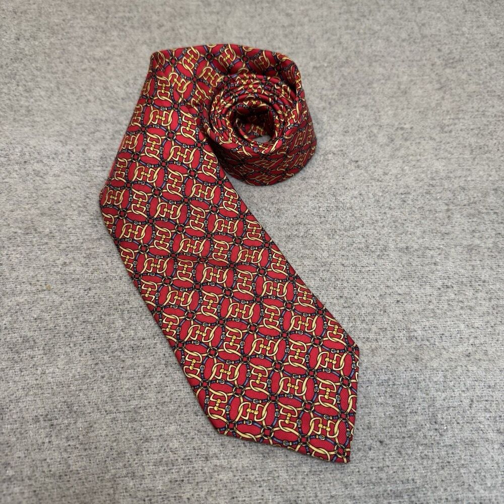 Brooks Brothers Tie Men One Size Red Silk Bridle Equestrian Office Work Career